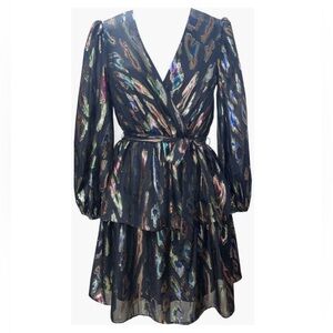 NWT Julia Jordan Metallic Long Sleeve Faux Wrap Minidress